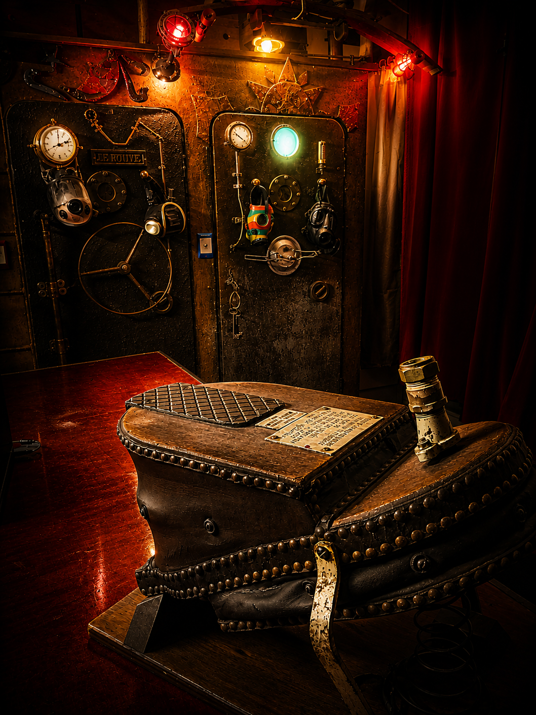 Steam punk engine room control station pump